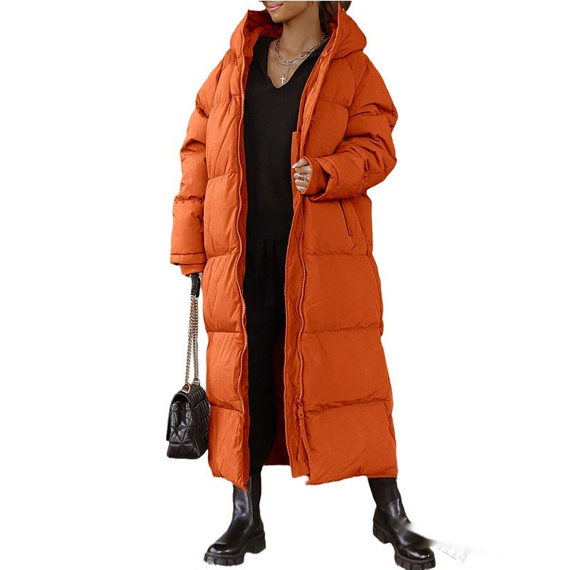 Hooded Solid Color Long Casual Zip Coat Limorista