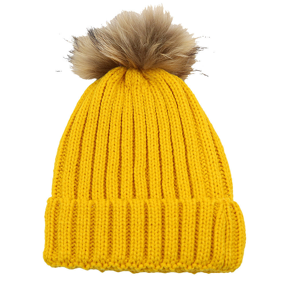 Fur Ball Knitted Hat Warm And Thick Woolen Cap Limorista