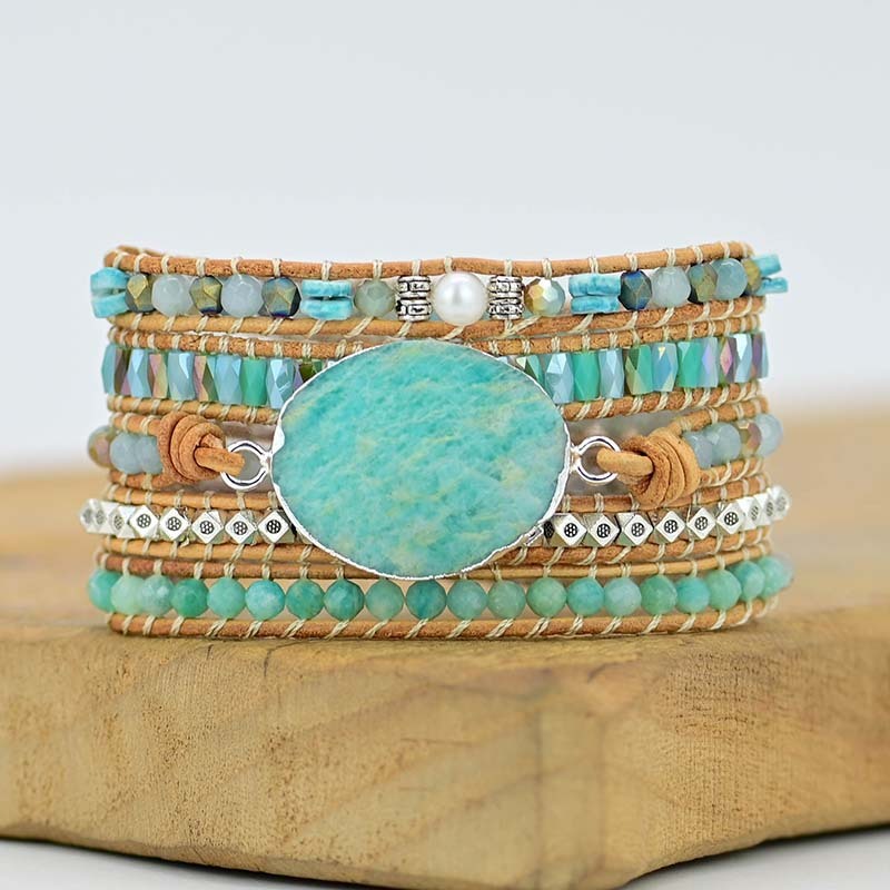 Cut Angle Tianhe Stone Cowhide Woven Bracelet Limorista