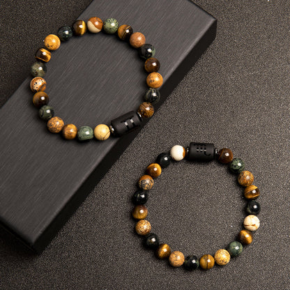 European And American New Natural Picture Tigereye Twelve Constellation Beaded Bracelet Limorista