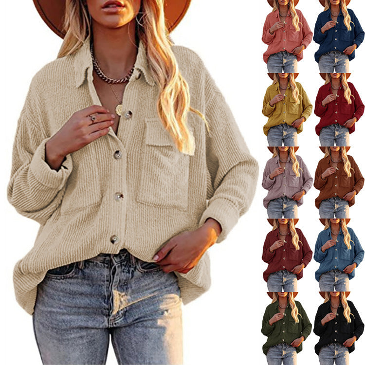 Limorista - Solid Color Loose Corduroy Lapel Coat