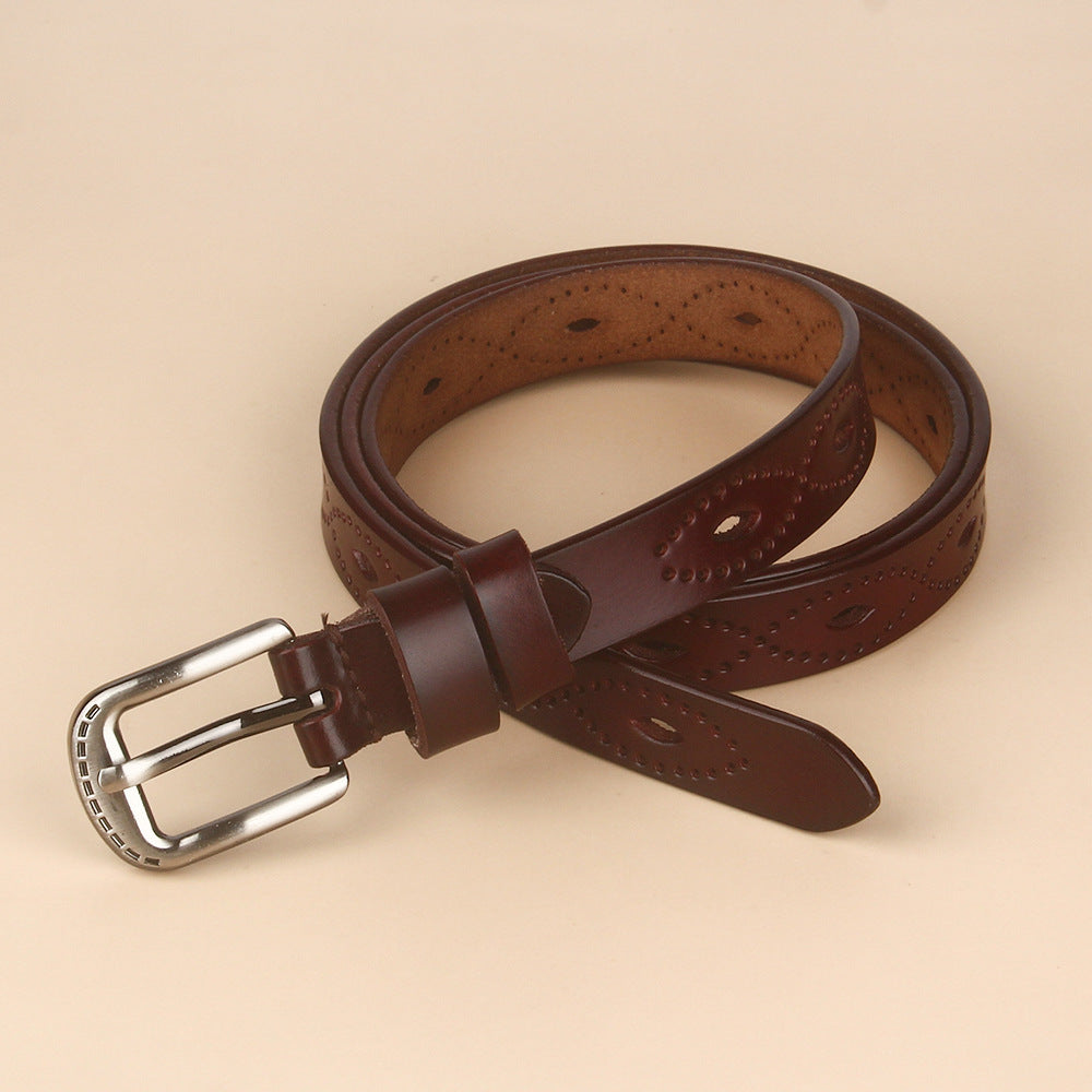 Vintage Hollow Belt Leather Cowhide Copper Pin Buckle Limorista