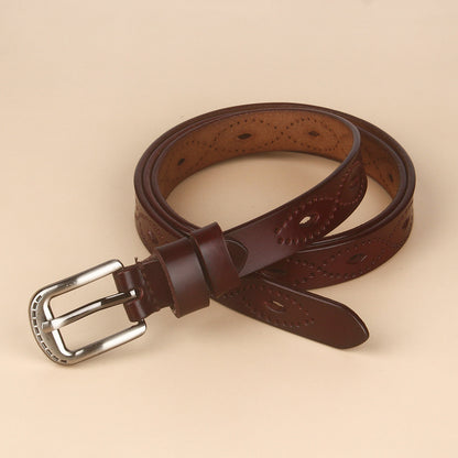 Vintage Hollow Belt Leather Cowhide Copper Pin Buckle Limorista
