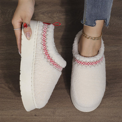 New Ethnic Style Sewing-edge Plush Slippers Winter Indoor Floor Thick-soled Slipper Fashion Outdoor Warm Garden Shoes Limorista