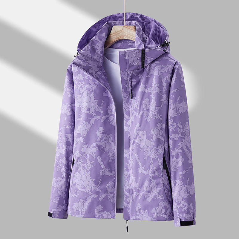 Printed Hooded Windbreaker Unisex Fashion Solid Color Zip-up Jacket Waterproof Windproof Outwear For Women Men Clothing Limorista