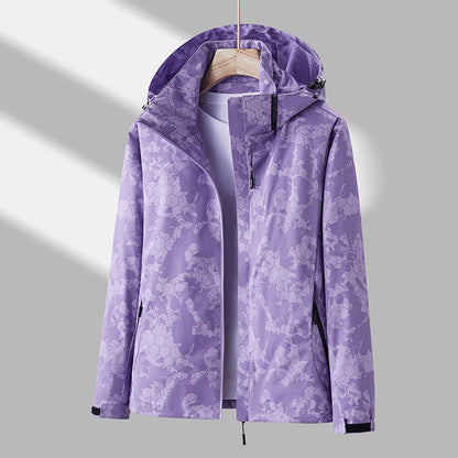 Printed Hooded Windbreaker Unisex Fashion Solid Color Zip-up Jacket Waterproof Windproof Outwear For Women Men Clothing Limorista