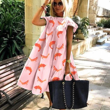 Foreign Trade Cross-border Sweet Holiday Floral Print A- Line Dress Limorista