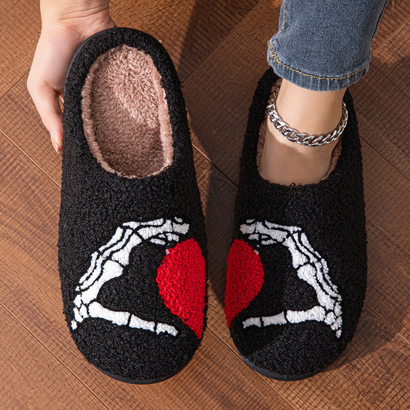 Funny Halloween Love Skull-hand Slippers Home Non-slip Soft Bottom Cotton Floor Bedroom Slippers Winter Warm House Shoes For Women Men Limorista