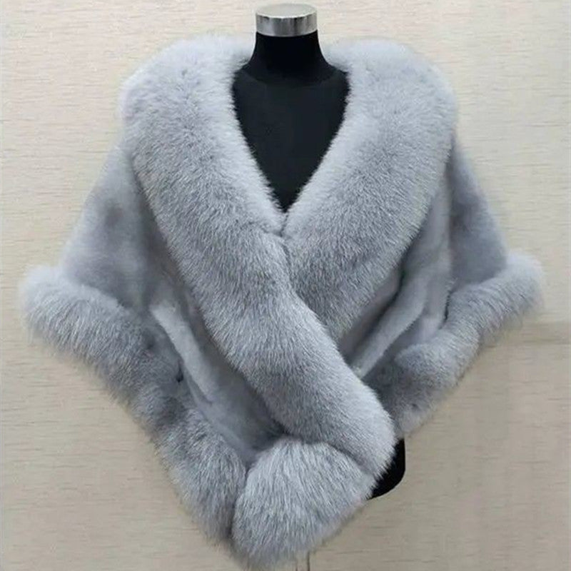 Imitated Mink Fox Fur Cape Coat Plus-sized Dress Shawl Limorista