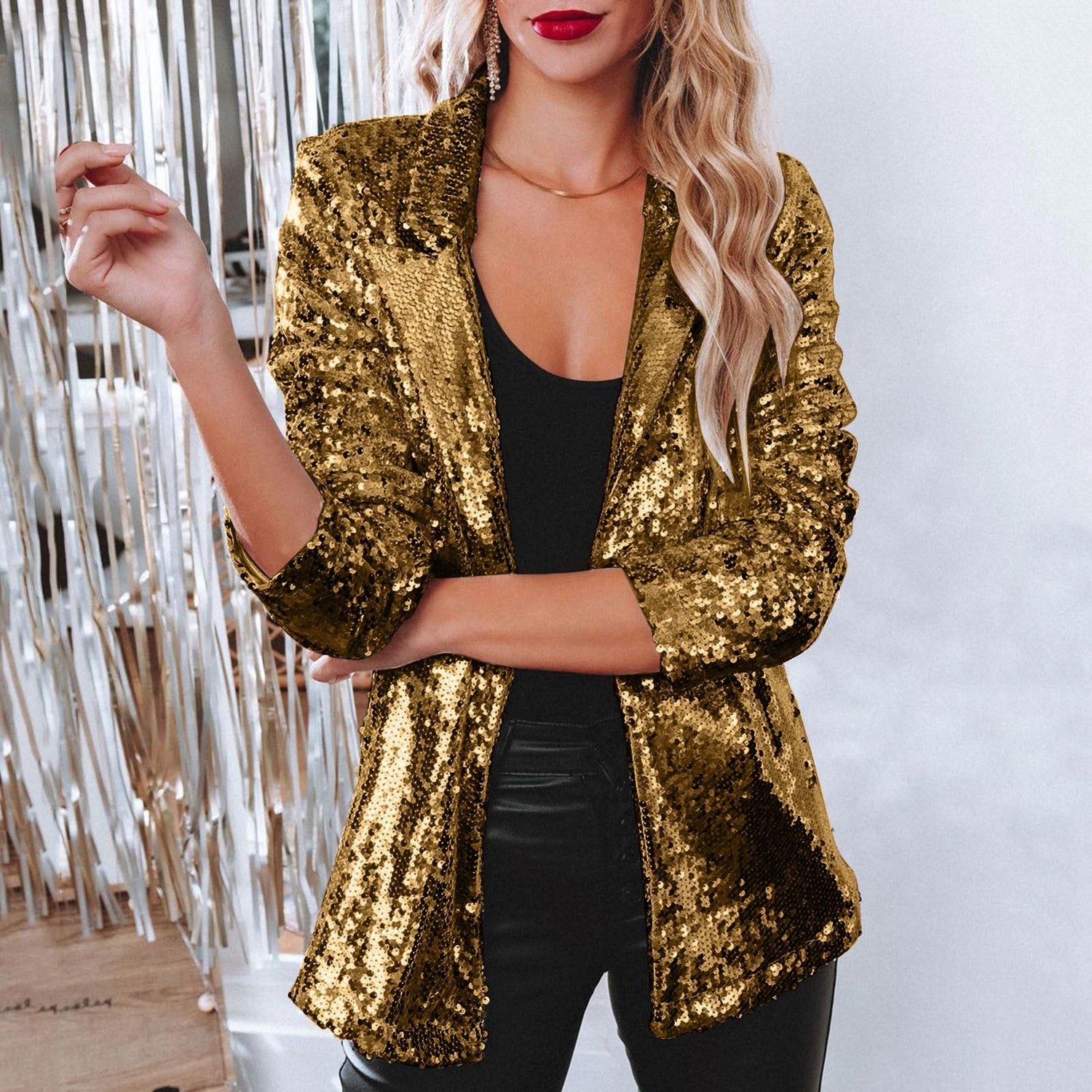 Lapel Long Sleeve Sequined Casual Suit Jacket Women Limorista