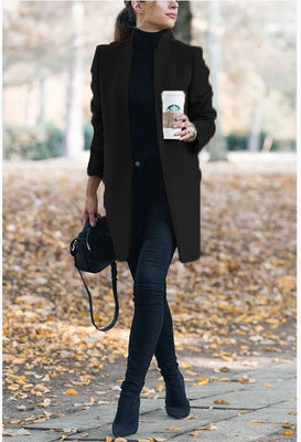 Autumn And Winter New Style European And American Fashion Solid Color Stand-Up Collar Woolen Blazer Limorista