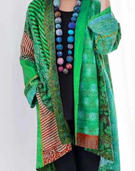 Cotton And Linen Loose Ethnic Style Plus Size Long Sleeve Printed Coat Limorista