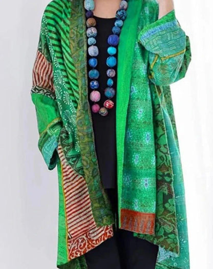 Cotton And Linen Loose Ethnic Style Plus Size Long Sleeve Printed Coat Limorista