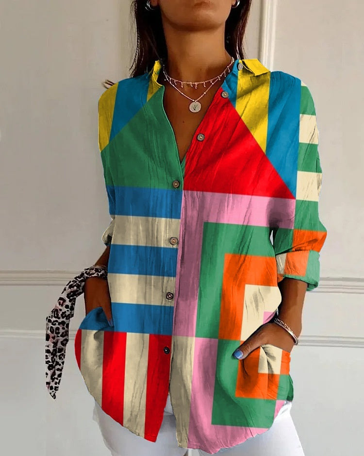 Striped Long-sleeved Shirt Women&