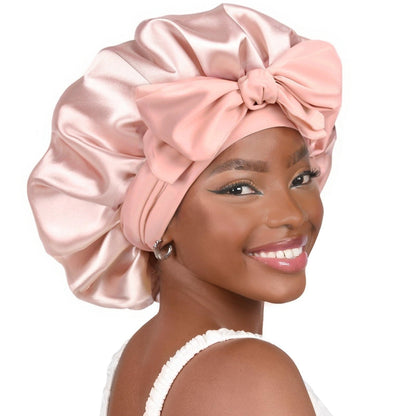 Double-layer Ribbon Round Cap Bow Hair Care Wide-brimmed Hat Limorista