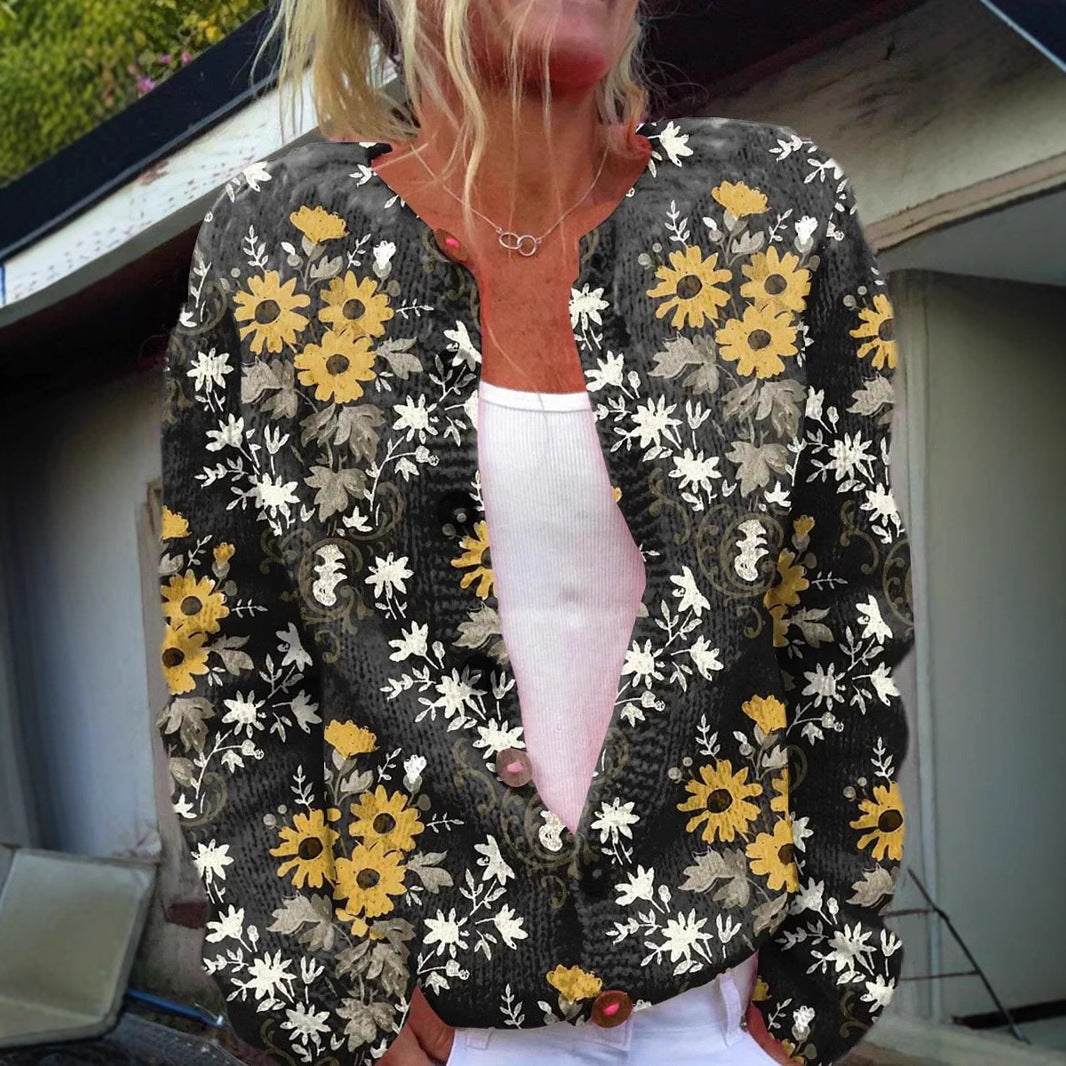 3D Digital Printing Cardigan Knitted Coat Women&