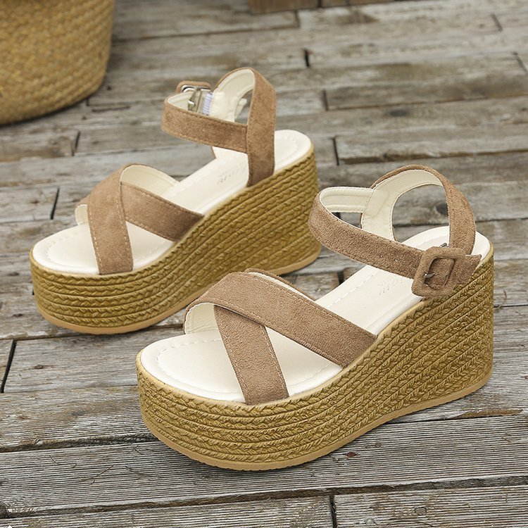 Wedge Sandals For Women Summer Casual Non-slip Cross-strap Platform Shoes With Hemp Heels Shoes Limorista