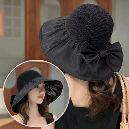 Summer Straw Sunhat With Large Brim And Big Bow Anti-UV Fisherman Hat Outdoor Sunshade And Face Protection Hat Limorista