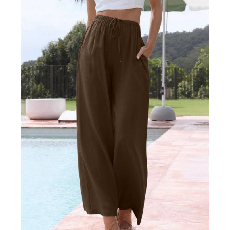 Loose Casual Pocket Drawstring Wide-leg Pants For Women Limorista