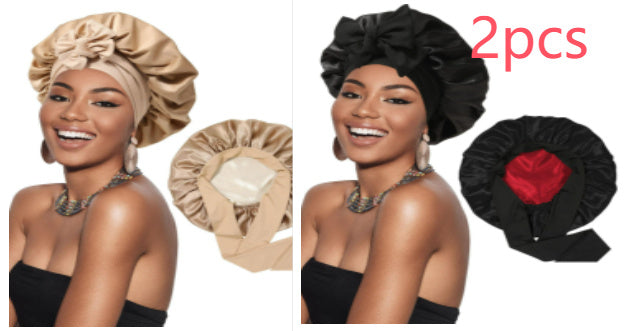 Double-layer Satin Ribbon Round Cap Bow Artificial Silk Beauty Hair Care Wide-brimmed Hat Limorista