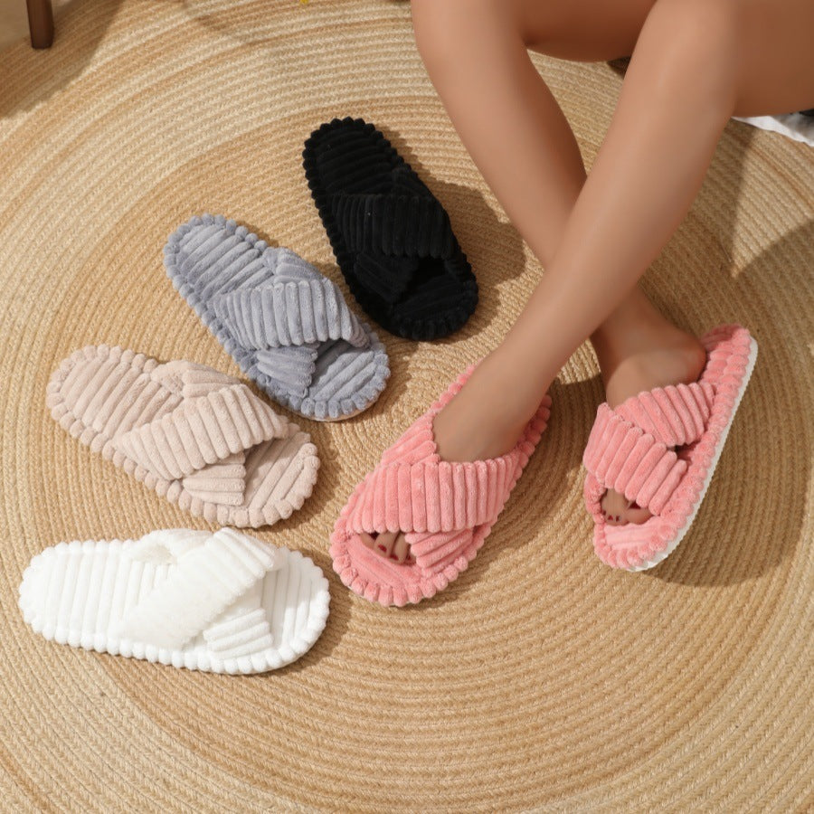 Home Fur Cross Belt Cotton Slippers Women Limorista