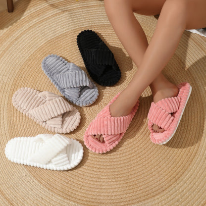 Home Fur Cross Belt Cotton Slippers Women Limorista