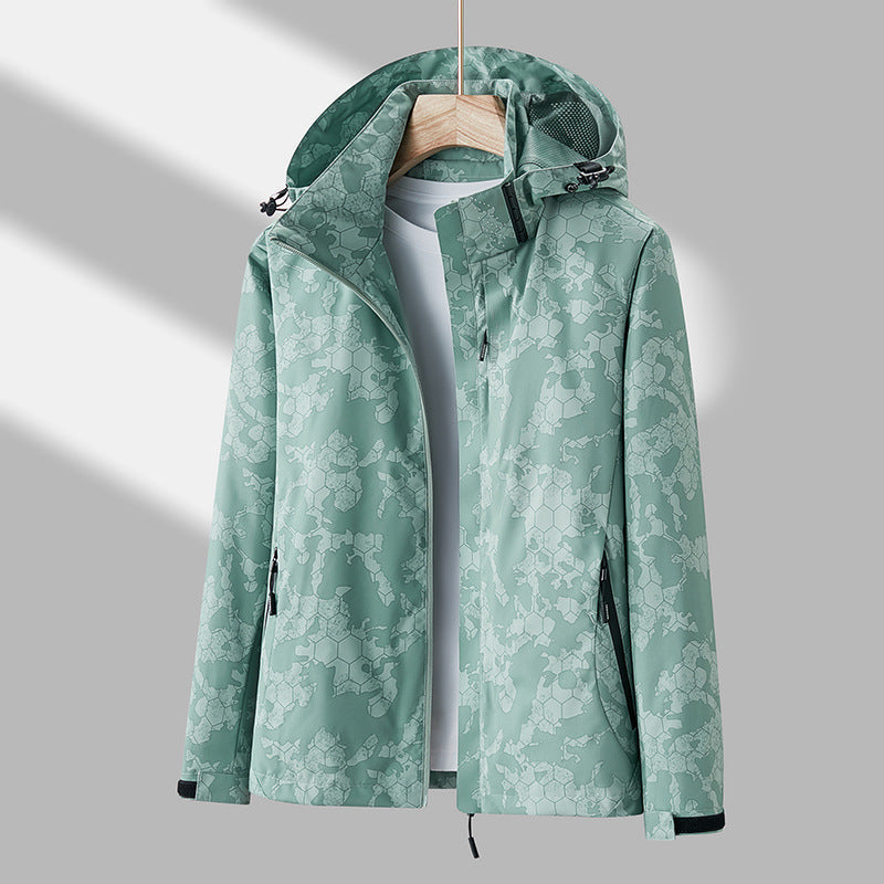 Printed Hooded Windbreaker Unisex Fashion Solid Color Zip-up Jacket Waterproof Windproof Outwear For Women Men Clothing Limorista