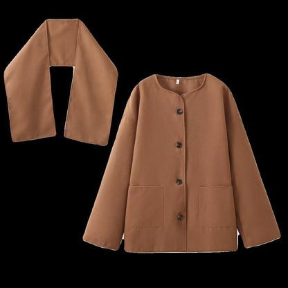 Scarf Collar Loose Jacket Short Woolen Coat Limorista