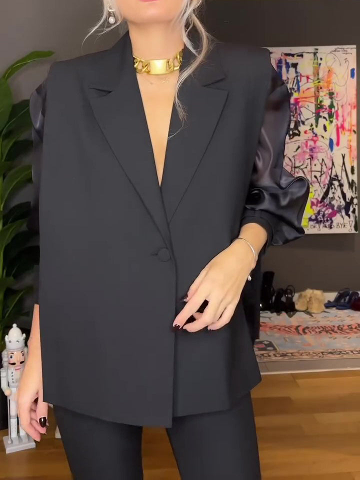 Black Organza Patchwork Sleeve Top Limorista