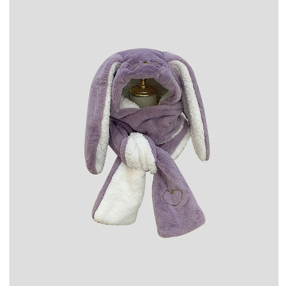 Big Long Rabbit Ears Fleece-lined Warm Hat And Scarf Limorista