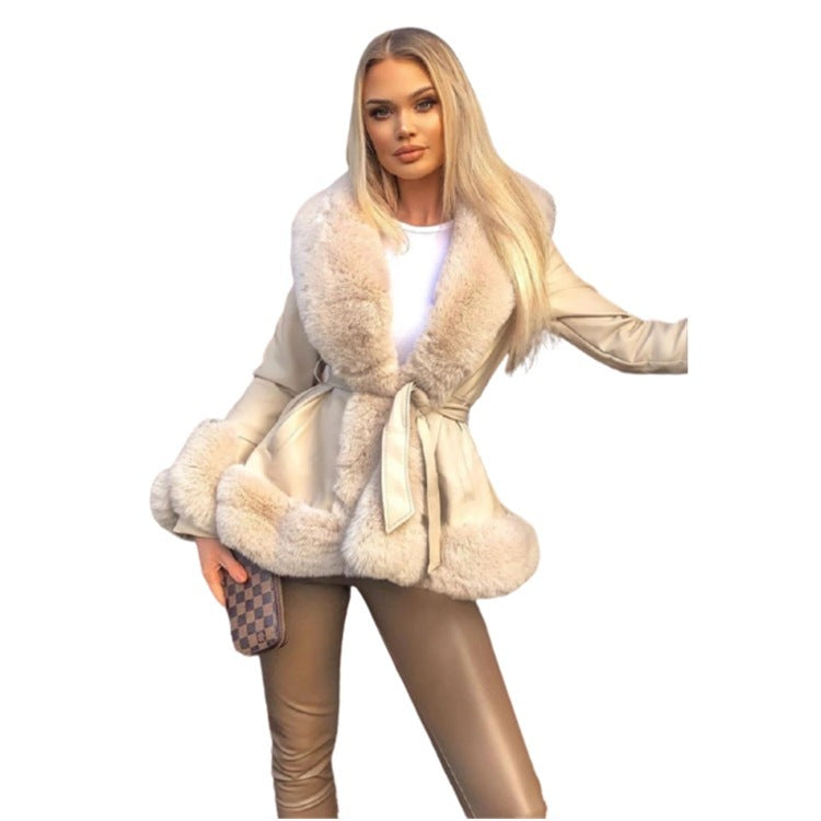 Collar Tie Waist Windbreaker Stitching Slim Long-sleeved Jacket Limorista