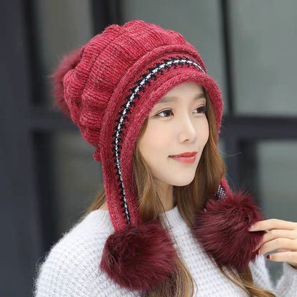 Cozy Knit Fleece-Feel Beanie With Ear Flaps &amp; Pompom Warm Winter Hat For Women Perfect For Skiing &amp; Outdoor Activities Limorista