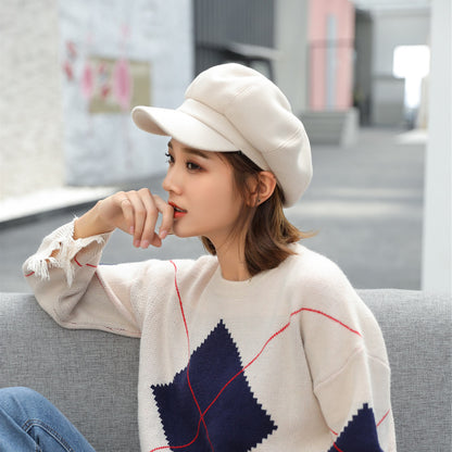 Woolen Octagonal Hat Young Woman Painter Peaked Beret Limorista