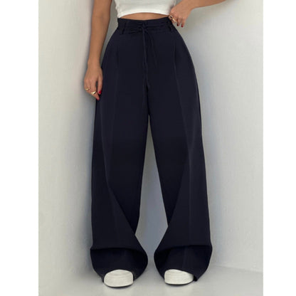 High Waist Lace Up Slim Fit Straight-leg Pants Limorista