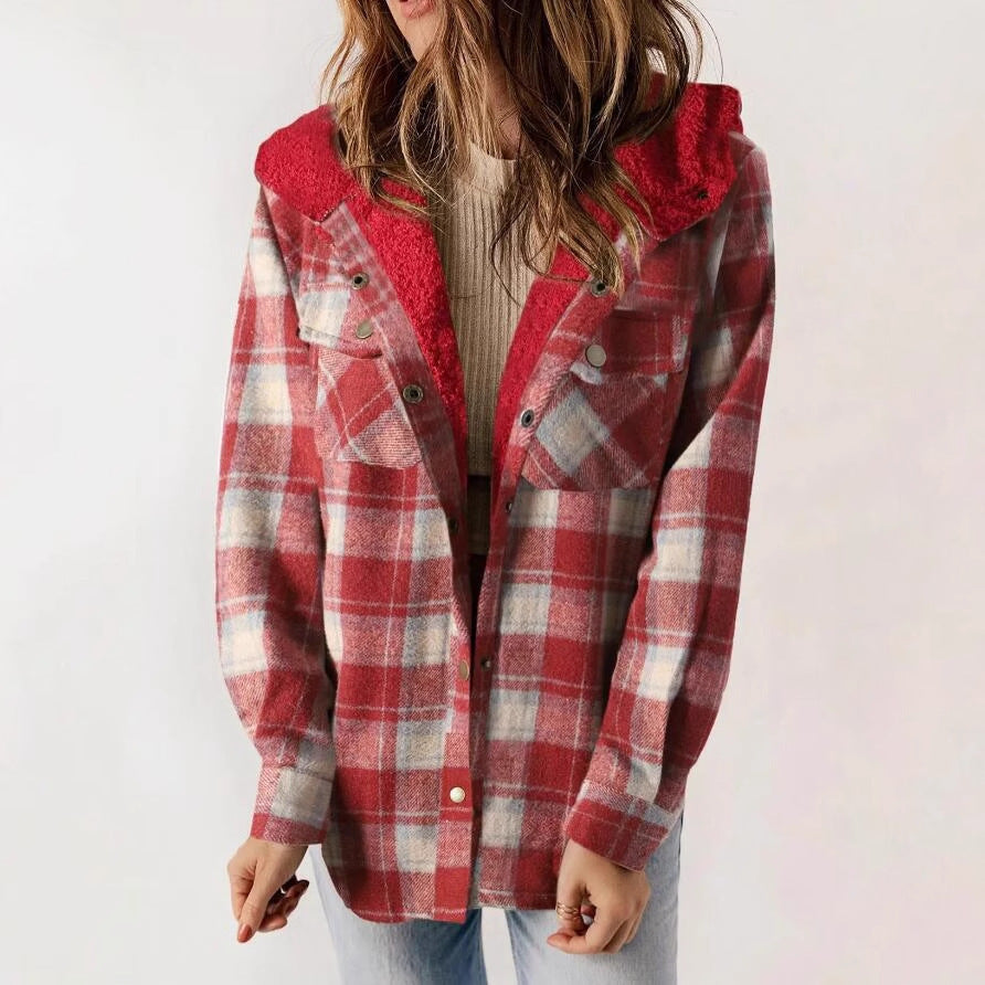 Casual Plaid Hooded Woolen Coat Thickened Fleece-lined Warm Jacket Limorista