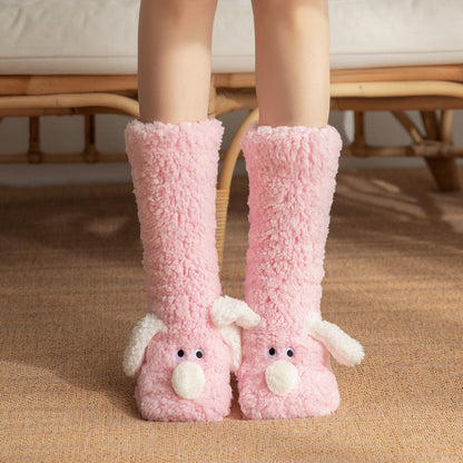 Cute Cartoon Dog Floor Socks Winter Warm Non-slip Plush Socks For Women Limorista
