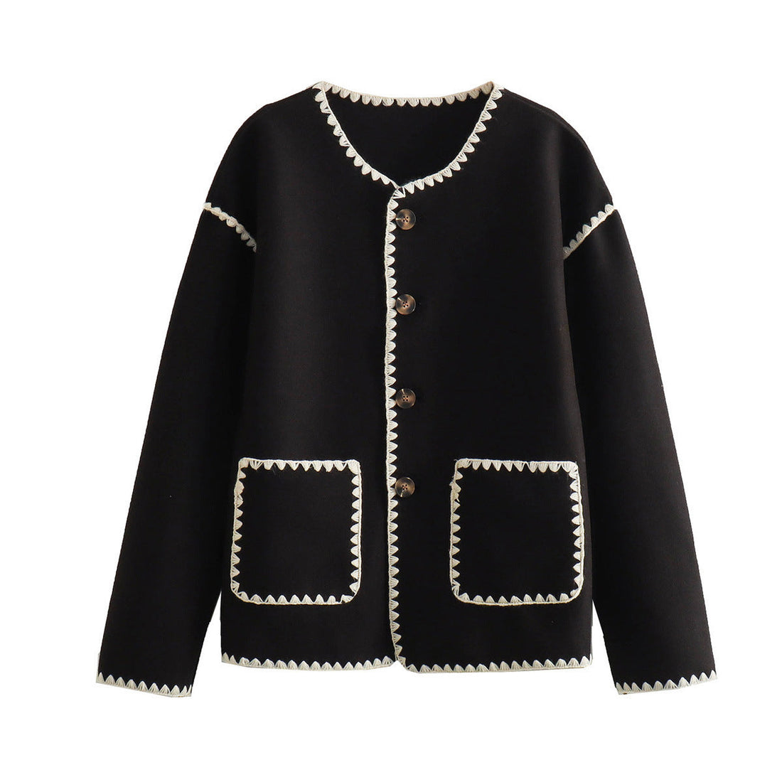 Graceful European And American Style Color Matching Pocket Decorative Woolen Fashionable Jacket Limorista
