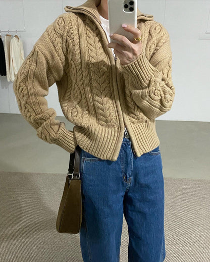Retro Lapel Lapel Double Zipper Design Sweater Limorista