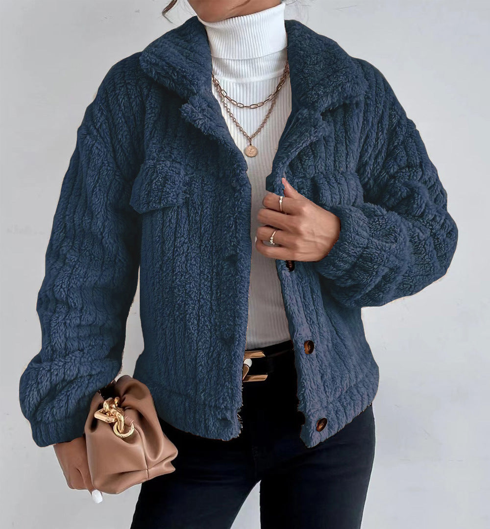 Rabbit Plush Jacket Lapel Shirt Plus Fleece Comfortable Casual Women Limorista
