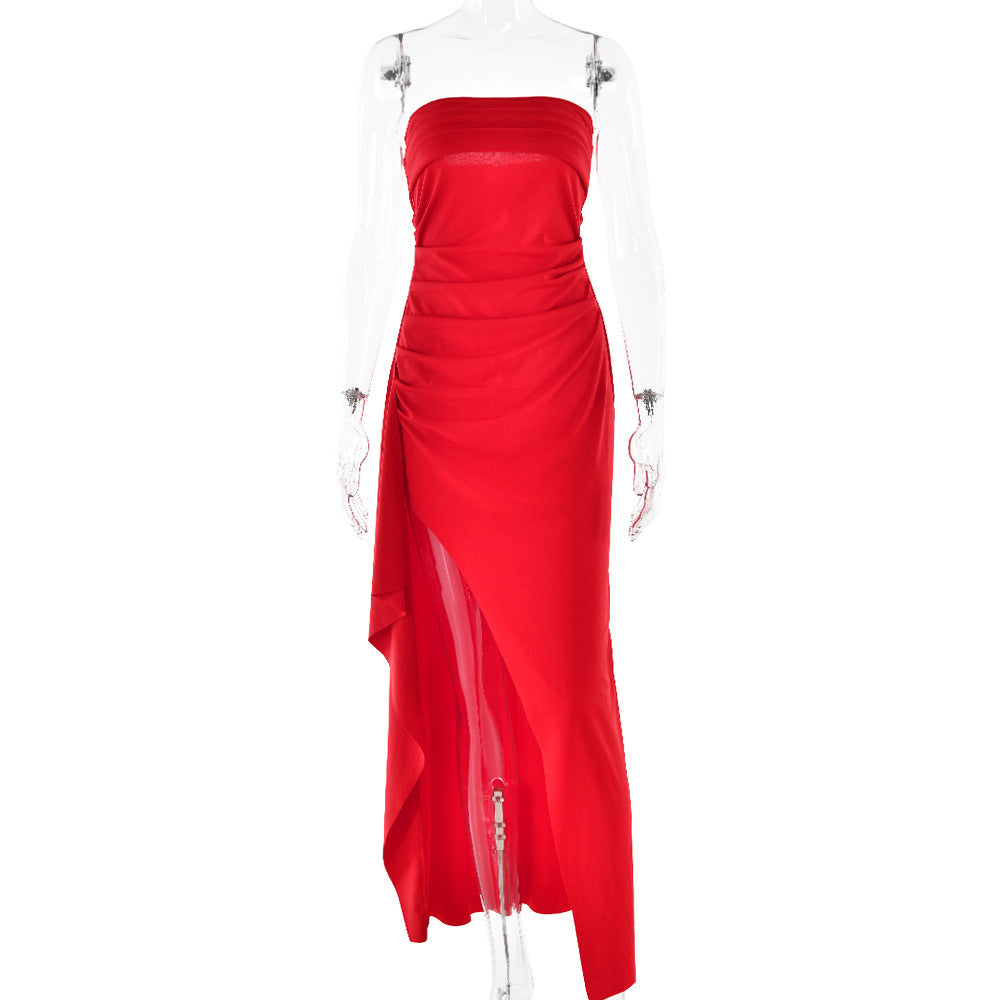 Strapless Split Long Dress Summer Fashion Pleated Bridesmaid Dress For Womens Party Wedding Clothing Limorista