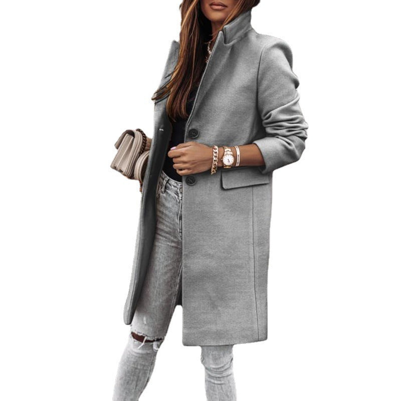 Simplicity Long Sleeve Button Woolen Coat Overcoat Limorista