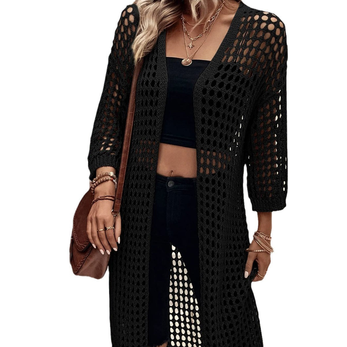 Hollow Knitted Long Cardigan Women Limorista