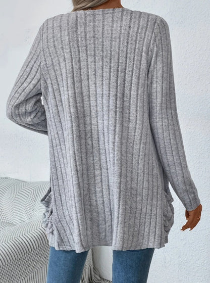 Solid Color Open-Front Cardigan Limorista