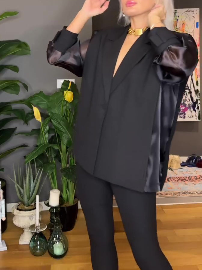 Black Organza Patchwork Sleeve Top Limorista