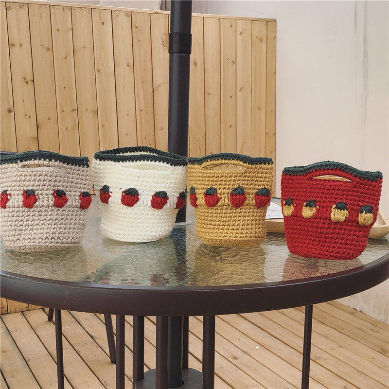 Cartoon Fruit Wool Knitted Storage Tote Bag Limorista