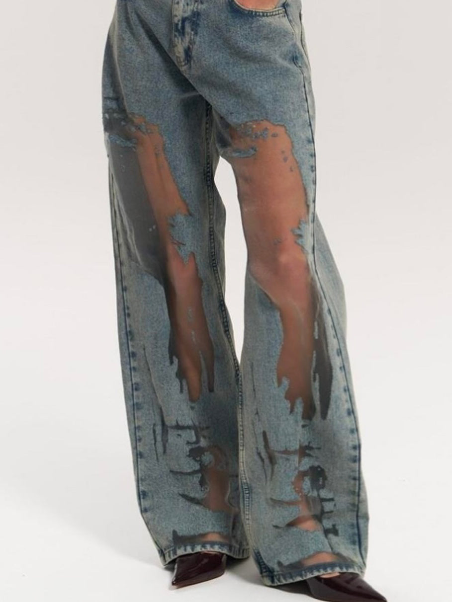 Vintage Straight-leg Hollow Textured Jeans Limorista