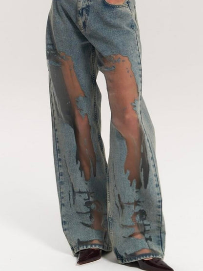 Vintage Straight-leg Hollow Textured Jeans Limorista