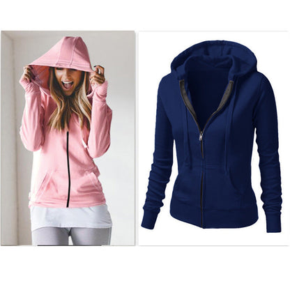 Solid Color Long-sleeved Hooded Women&