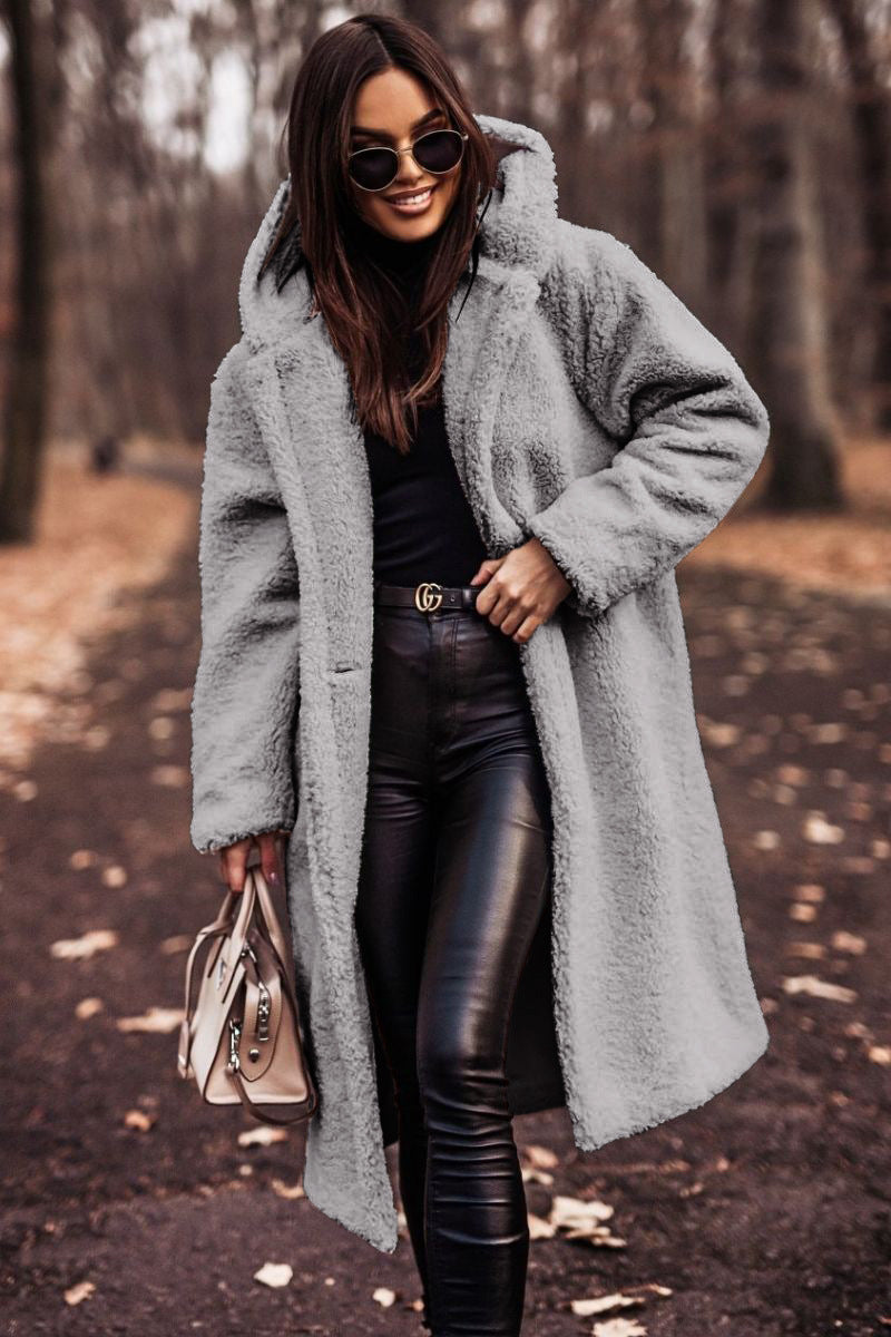 Fashion Long Clean Color Long Sleeve Woolen Women&
