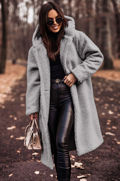 Fashion Long Clean Color Long Sleeve Woolen Women&